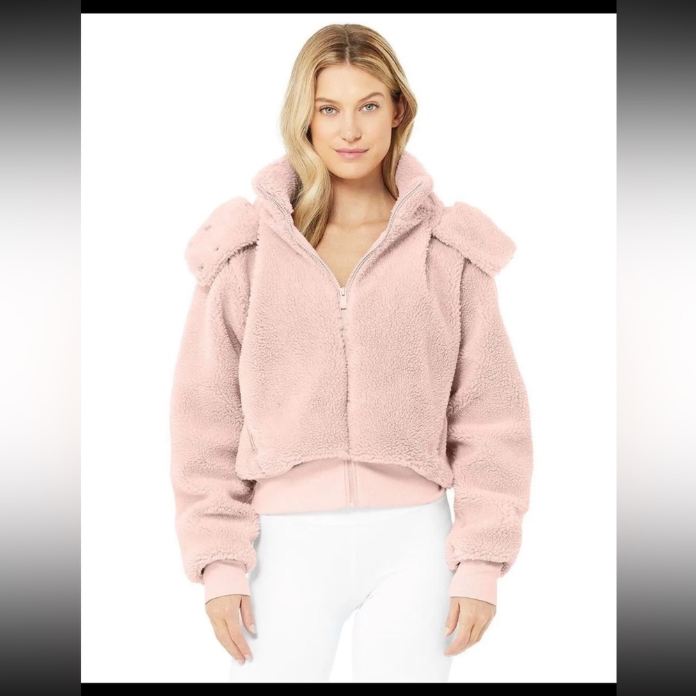 ALO YOGA Pale Mauve Pink Foxy Sherpa Zip Jacket Size M *Sold Out Style* NEW